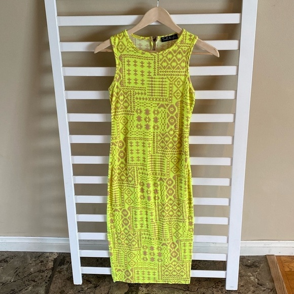 French Atmosphere Tribal Print Neon Midi Dress Size Small - Picture 1 of 11